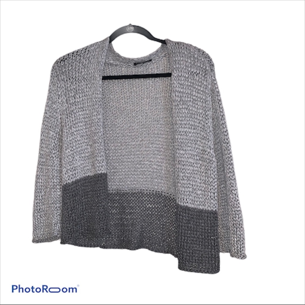 Eileen Fisher Gray Color Block Cardigan Petite